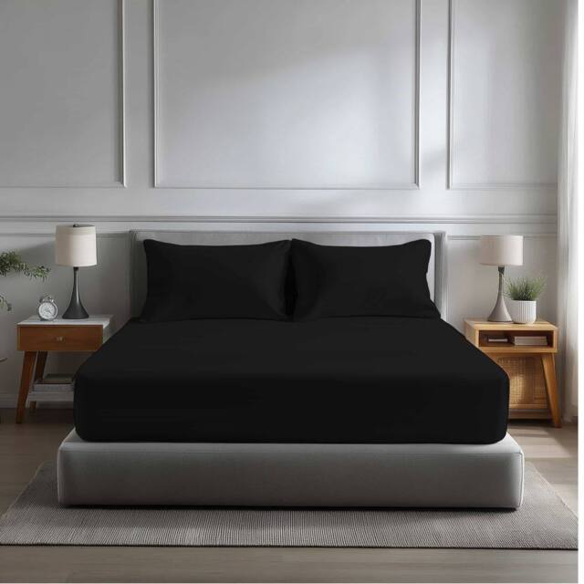 Snug City Microfibre Soft Touch Fitted Sheet 40cm Extra Deep Skirt Plain Dyed Bed Linen in Black - Size: King - image 1