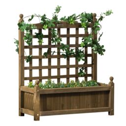 OUTSUNNY Raised Garden Bed with Trellis Garden Planters Indoor Outdoor Brown - thumbnail 2