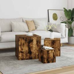 Berkfield Home Side Tables 3 pcs Smoked Oak Engineered Wood in Brown