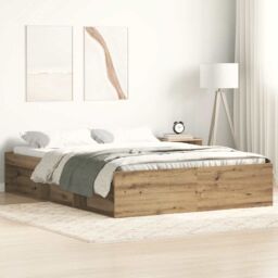 Berkfield Home Bed Frame without Mattress Artisan Oak 120x190cm Small Double Engineered Wood in Brown - thumbnail 1