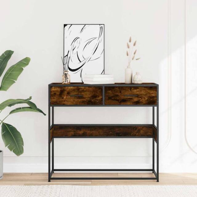 Berkfield Home Decorative Console Table Smoked Oak 90x35x80 cm Engineered Wood in Brown - Size: 90 x 35 x 80 cm - image 1