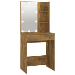 Berkfield Home Dressing Table with LED Smoked Oak 60x40x140 cm in Brown - Size: 60 x 40 x 140 cm - thumbnail 2