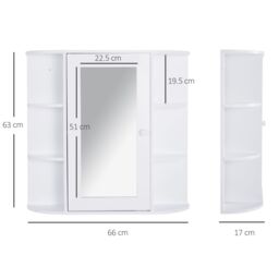 HOMCOM Wall Mount Mirror Cabinet Storage Bathroom Cupboard Single Door in White - thumbnail 3