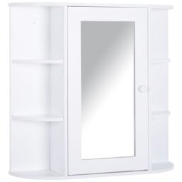 HOMCOM Wall Mount Mirror Cabinet Storage Bathroom Cupboard Single Door in White - thumbnail 2