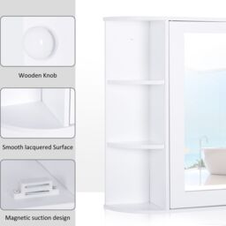 HOMCOM Wall Mount Mirror Cabinet Storage Bathroom Cupboard Single Door in White - thumbnail 4