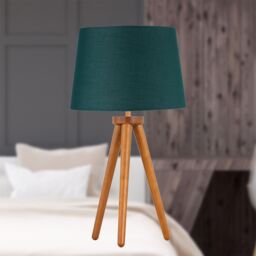 First Choice Lighting Set of 2 Dark Oak Table Lamp or Bedside Lights with Dark Green Shades in Brown - thumbnail 4