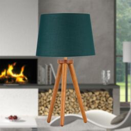 First Choice Lighting Set of 2 Dark Oak Table Lamp or Bedside Lights with Dark Green Shades in Brown - thumbnail 5