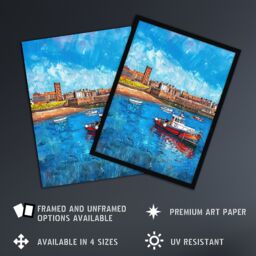 "Artery8 North England Coastal Town Fishing Boats Painting Wall Art Print in Blue - Size: W24"" x H32""" - thumbnail 2