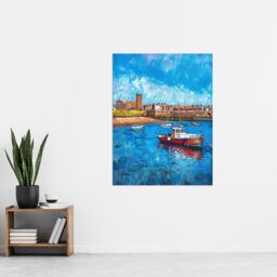 "Artery8 North England Coastal Town Fishing Boats Painting Wall Art Print in Blue - Size: W24"" x H32""" - thumbnail 4
