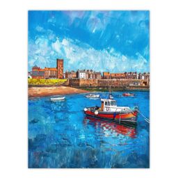 "Artery8 North England Coastal Town Fishing Boats Painting Wall Art Print in Blue - Size: W24"" x H32""" - thumbnail 1