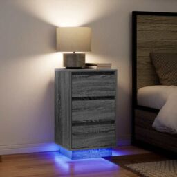 Berkfield Home Bedside Cabinet with LED Lights¬†Grey Sonoma 38x34x65 cm - Size: 38 x 34 x 65 cm - thumbnail 1