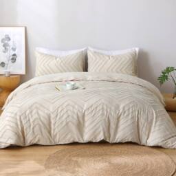 Pamposh Tufted Duvet Cover Set King Size Ultra Soft Bedding Sets in Taupe - Size: Single