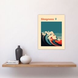"Artery8 Wall Art Print The Seaside Calls Skegness Beach England UK Modern Woman of the Waves Sea Siren Ocean Poster in Blue - Size: W24"" x H32""" - thumbnail 4