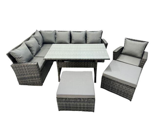Fimous 9 Seat Rattan High Back Corner Sofa Set with 2 Big Stools Chair in Dark Grey - image 1