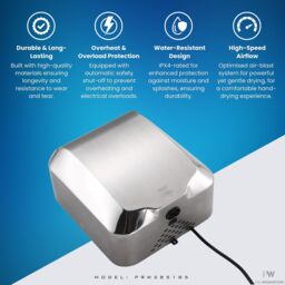 MYLEK Pro Washroom Bathroom Hand Dryer 1800w Stainless Steel in Silver - thumbnail 4