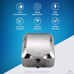 MYLEK Pro Washroom Bathroom Hand Dryer 1800w Stainless Steel in Silver - thumbnail 7