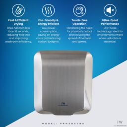 MYLEK Pro Washroom Bathroom Hand Dryer 1800w Stainless Steel in Silver - thumbnail 3