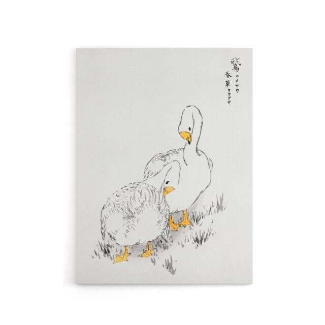 "Artery8 Two White Geese Japanese Canvas Wall Art Print Kashu - Size: W18"" x H24""" - image 1