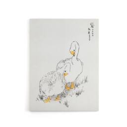 "Artery8 Two White Geese Japanese Canvas Wall Art Print Kashu - Size: W18"" x H24""" - thumbnail 1