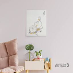 "Artery8 Two White Geese Japanese Canvas Wall Art Print Kashu - Size: W18"" x H24""" - thumbnail 3