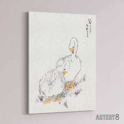 "Artery8 Two White Geese Japanese Canvas Wall Art Print Kashu - Size: W18"" x H24""" - thumbnail 2