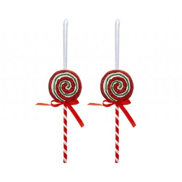 Garden Greatness Set Of 2 Hanging Candy Cane Lollipop Decoration in Red - Size: 1 Pack
