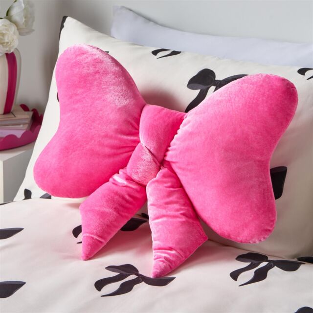 OHS Bow Shaped Velvet Scatter Cushion Xmas Decorative Plush Pillow in Pink - image 1