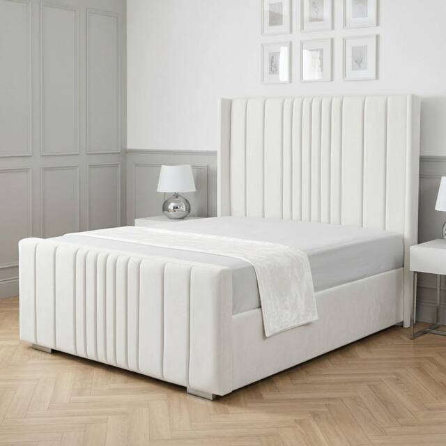 Living Comfort Bedz Cambridge Wingback Upholstered Bed Slatted Base with 48-Inch Headboard in White - Size: Small Double - image 1