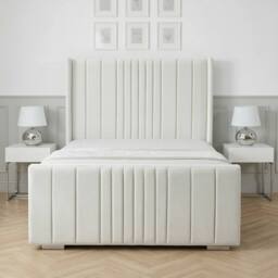 Living Comfort Bedz Cambridge Wingback Upholstered Bed Slatted Base with 48-Inch Headboard in White - Size: Small Double - thumbnail 2