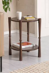 MH London 2-Tier Solid Mango Wood Side Table, Bedside End Table with Shelf for Living Room & Bedroom - Olive in Brown
