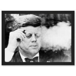 Artery8 Vintage Photo President John F Kennedy JFK Smoking Cigar Artwork Framed Wall Art Print A4 in Black - thumbnail 1