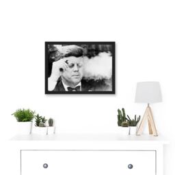 Artery8 Vintage Photo President John F Kennedy JFK Smoking Cigar Artwork Framed Wall Art Print A4 in Black - thumbnail 2