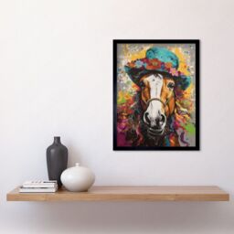 "Artery8 Wall Art Print Horse Wearing a Flower Summer Hat Multicoloured Art Framed - Size: W12"" x H16""" - thumbnail 2