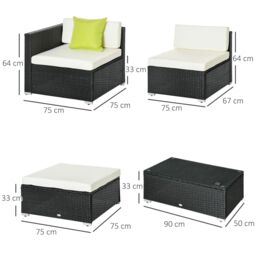 OUTSUNNY 5 Pieces Rattan Sofa Set Wicker Sectional Cushion Patio in Black - thumbnail 3