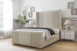 "Comfort Beds Elise Plush Bed Frame - 50"" Upholstered Wingback Headboard in Cream - Size: Super King"