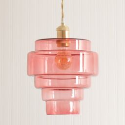 ValueLights Lane Glass 5 Tier Shade Brushed Gold Single Ceiling Pendant Light in Bright Pink - thumbnail 4