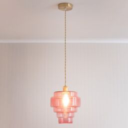 ValueLights Lane Glass 5 Tier Shade Brushed Gold Single Ceiling Pendant Light in Bright Pink - thumbnail 1