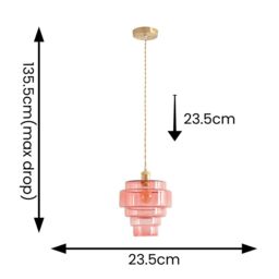 ValueLights Lane Glass 5 Tier Shade Brushed Gold Single Ceiling Pendant Light in Bright Pink - thumbnail 6