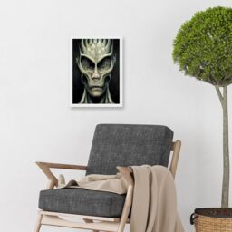 Artery8 Gray Alien Gothic Horror Dark Monochrome Artwork Framed Wall Art Print A4 in White - thumbnail 2