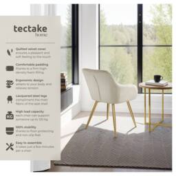 tectake Accent Chair Marilyn Per Piece - Cream/Gold in Cream - Size: 1 Pack - thumbnail 2