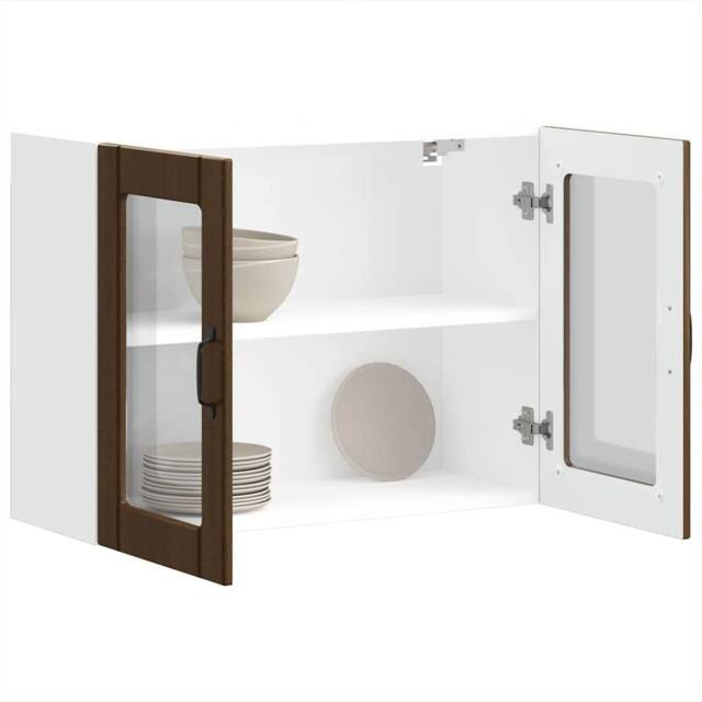 Berkfield Home Kitchen Wall Cabinet with Glass Door Lucca Brown Oak Engineered Wood - image 1