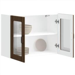 Berkfield Home Kitchen Wall Cabinet with Glass Door Lucca Brown Oak Engineered Wood - thumbnail 1