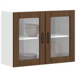 Berkfield Home Kitchen Wall Cabinet with Glass Door Lucca Brown Oak Engineered Wood - thumbnail 4