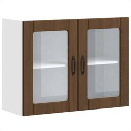 Berkfield Home Kitchen Wall Cabinet with Glass Door Lucca Brown Oak Engineered Wood - thumbnail 2
