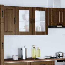 Berkfield Home Kitchen Wall Cabinet with Glass Door Lucca Brown Oak Engineered Wood - thumbnail 5