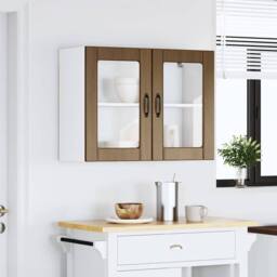 Berkfield Home Kitchen Wall Cabinet with Glass Door Lucca Brown Oak Engineered Wood - thumbnail 3