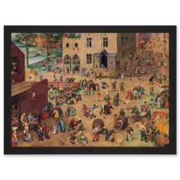 Artery8 Pieter Bruegel Childrens Games Painting Artwork Framed Wall Art Print A4 in Black - thumbnail 1