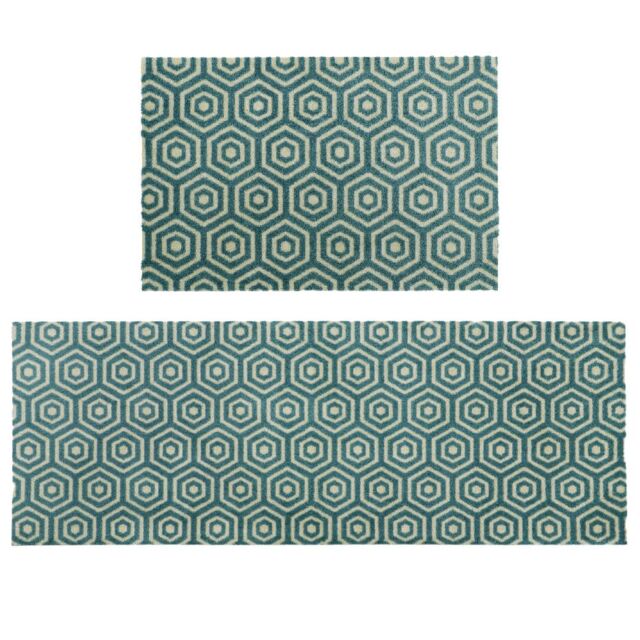 JVL 'Mega Machine Washable Doormat & Runner, Geo Hex in Green - Size: 57 cm x 150 cm - image 1