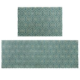 JVL 'Mega Machine Washable Doormat & Runner, Geo Hex in Green - Size: 57 cm x 150 cm - thumbnail 1