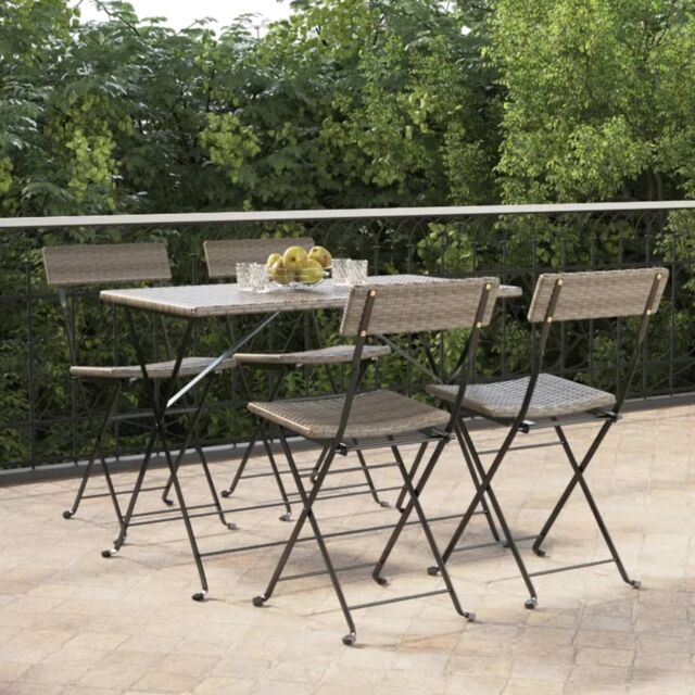 Berkfield Home Folding Bistro Chairs 4 pcs Grey Poly Rattan & Steel - image 1